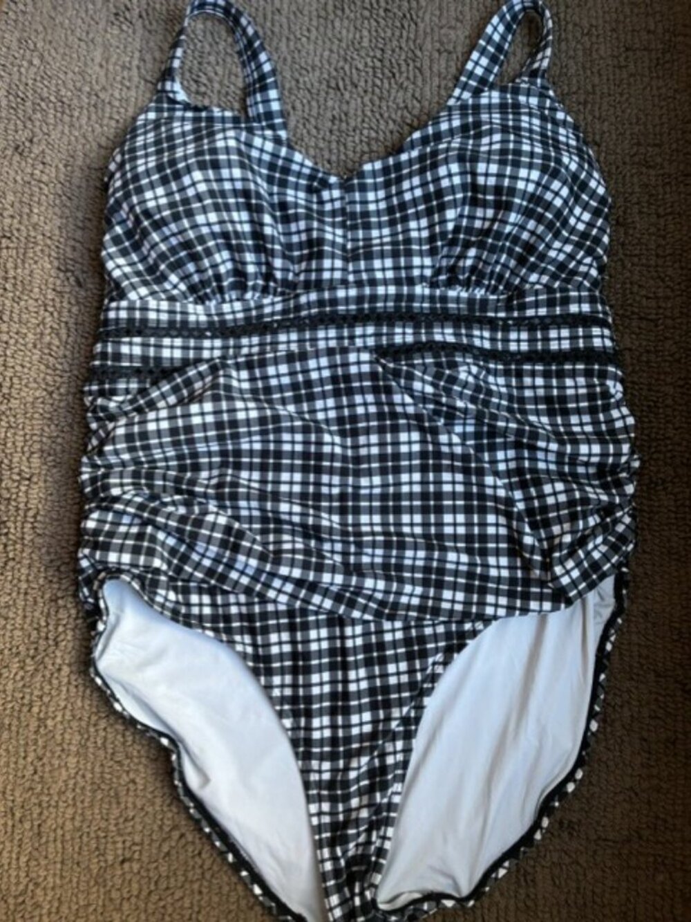 EUC Anne Cole black white plaid gingham one piece swimsuit size 18W
